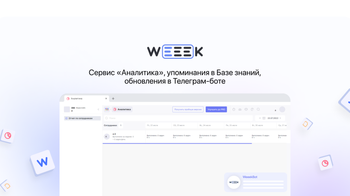 Weeek Week #62: сервис «Аналитика», упоминания в Базе знаний, задачи в Телеграм-боте