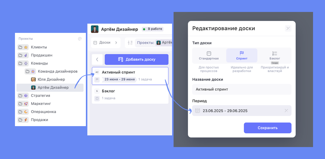Редактирование доски сотрудника