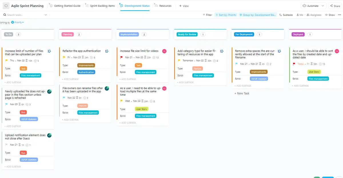 scrum board in clickup