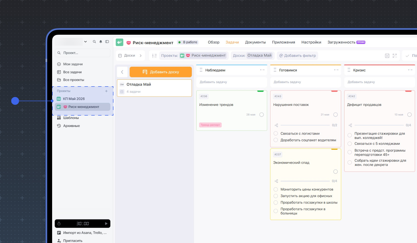 Проект кризисного управления в Weeek