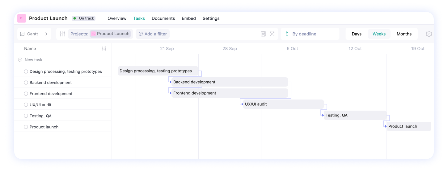 project calendar plan for development