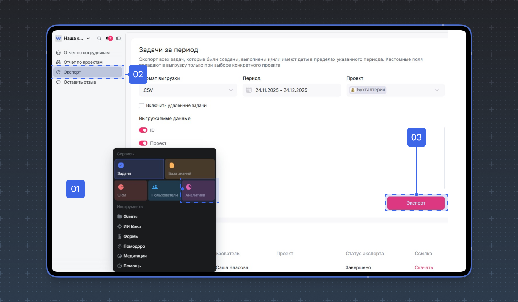 Автоматический отчёт в WEEEK