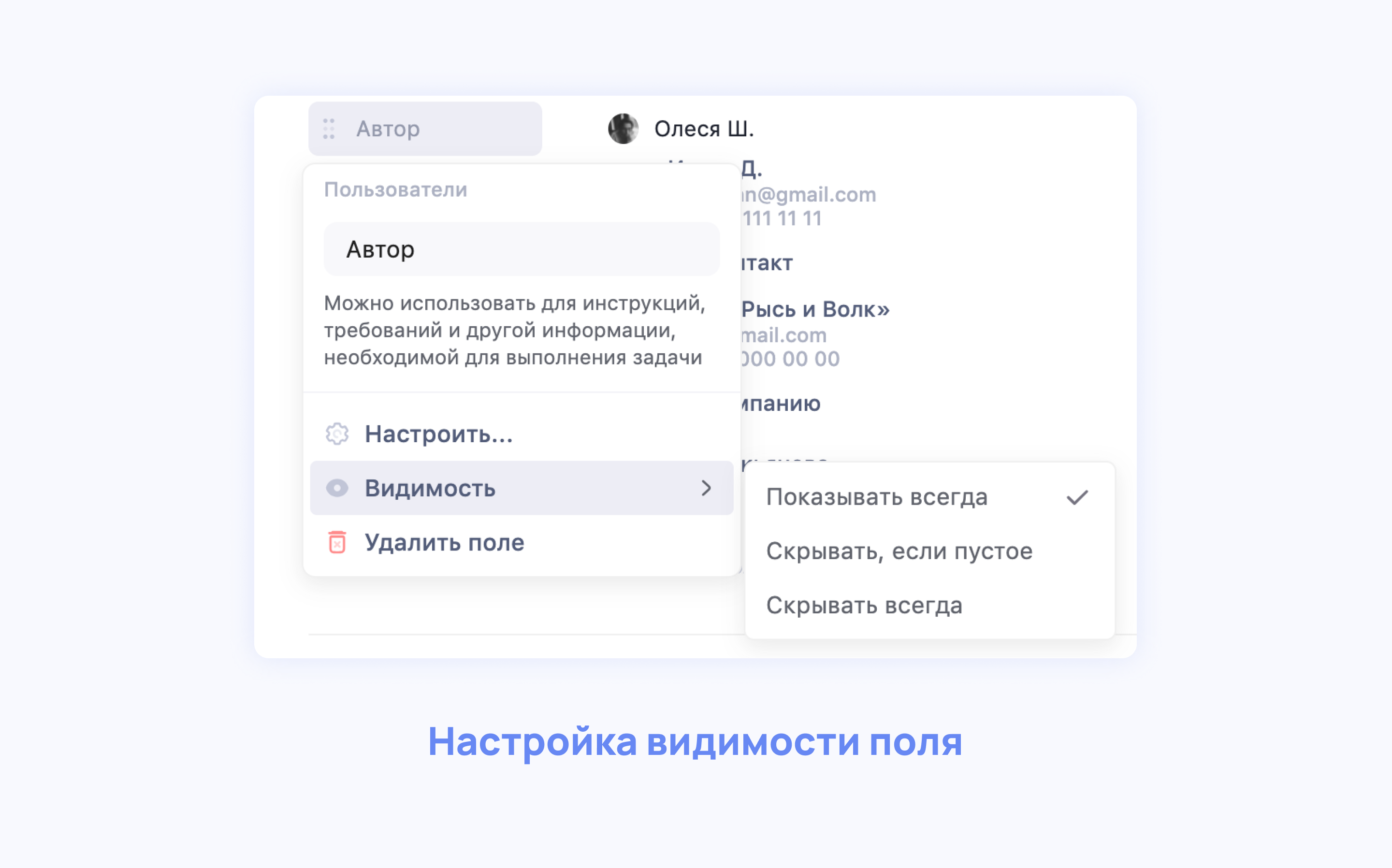 Как настроить видимость поля