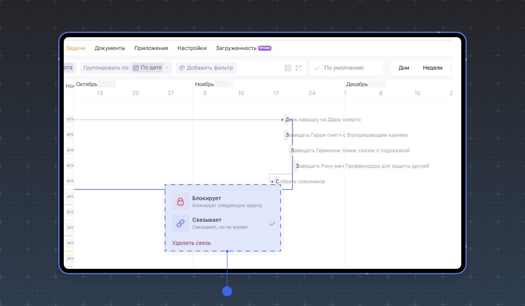 Диаграмма Ганта в Weeek