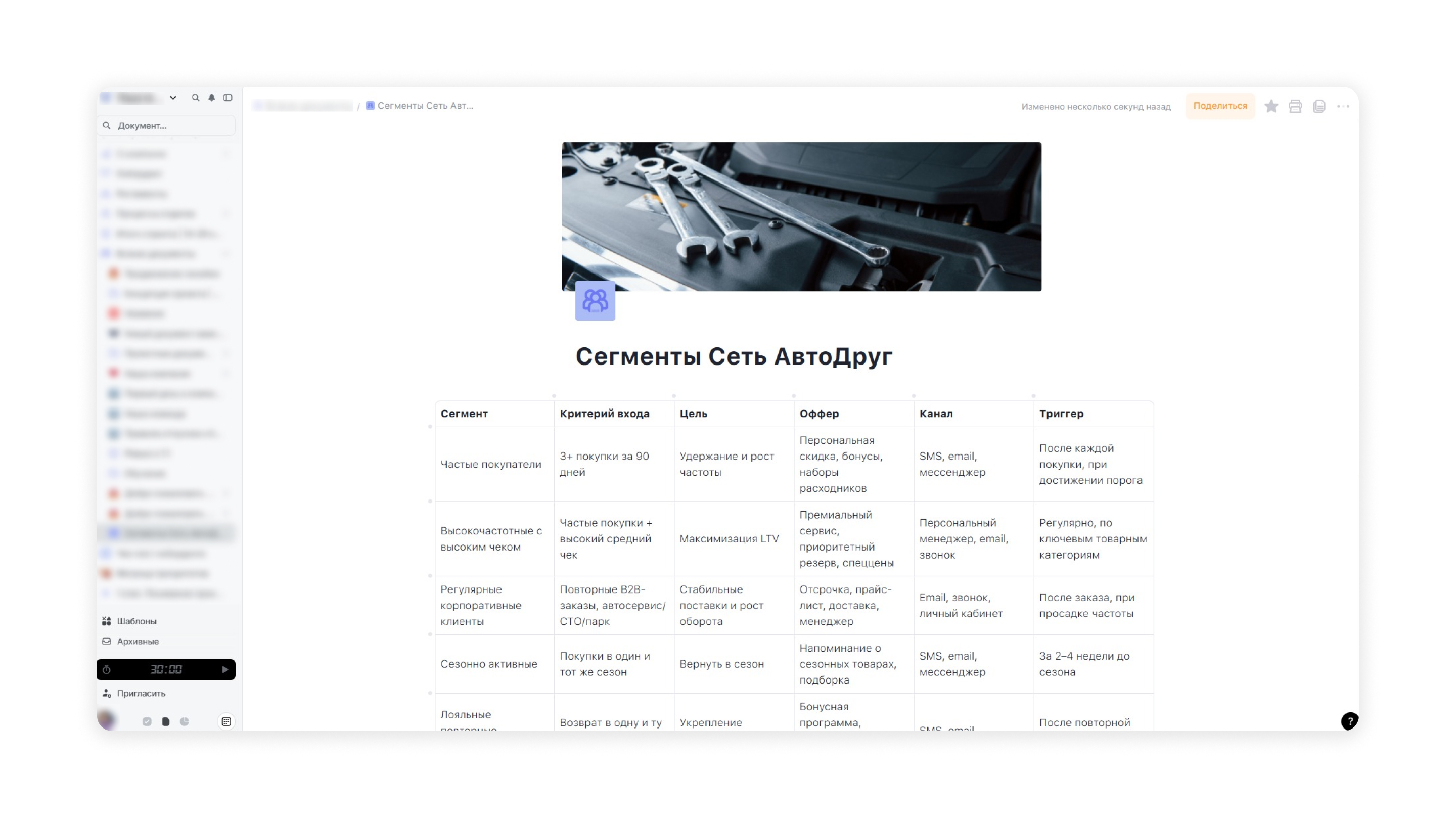 Сегменты по CDP для магазинов автозапчастей Документ в базе знаний