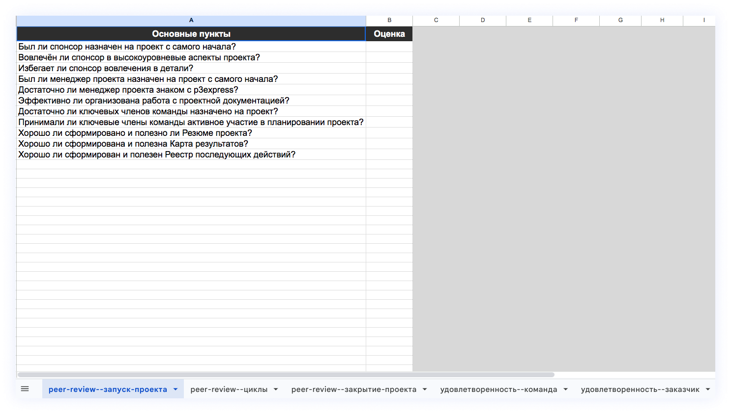 пример шаблона реестра Здоровья проекта