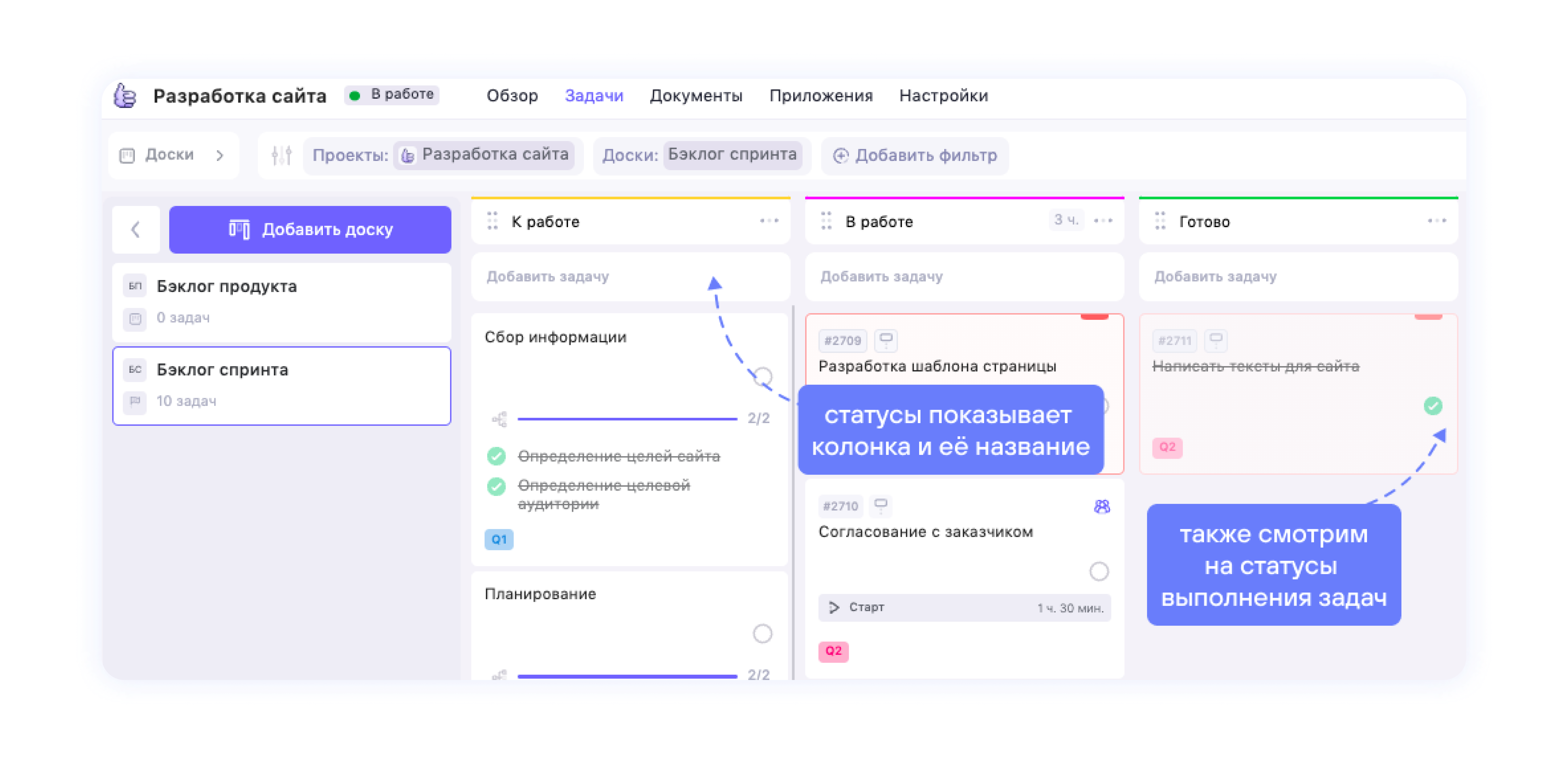 Статусы задач помогают быть в курсе процессов