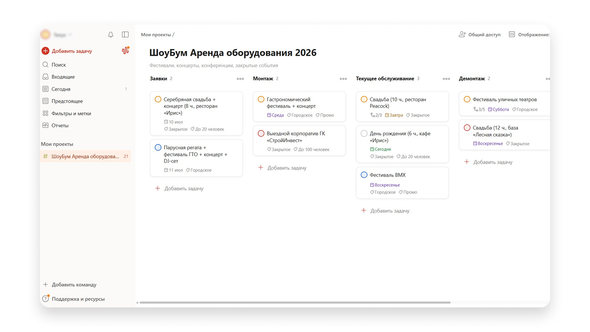 Доска заданий в Todoist