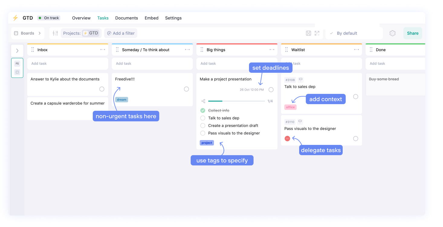 an example of board for gtd organization
