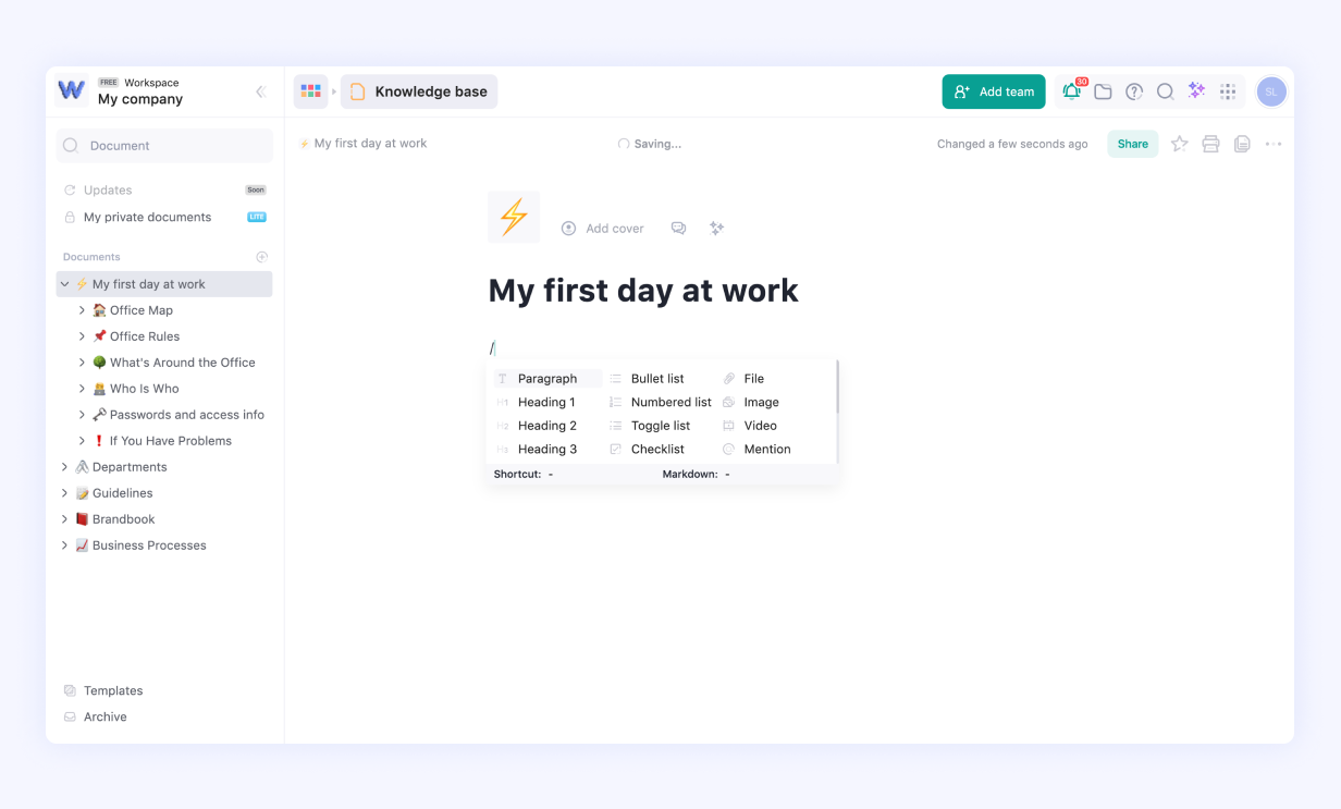 knowledge base in weeek