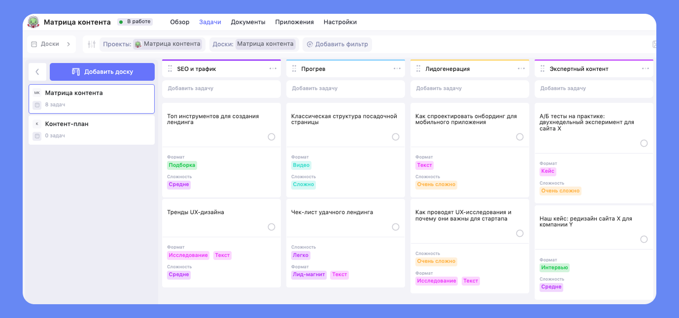 Матрица контента в WEEEK