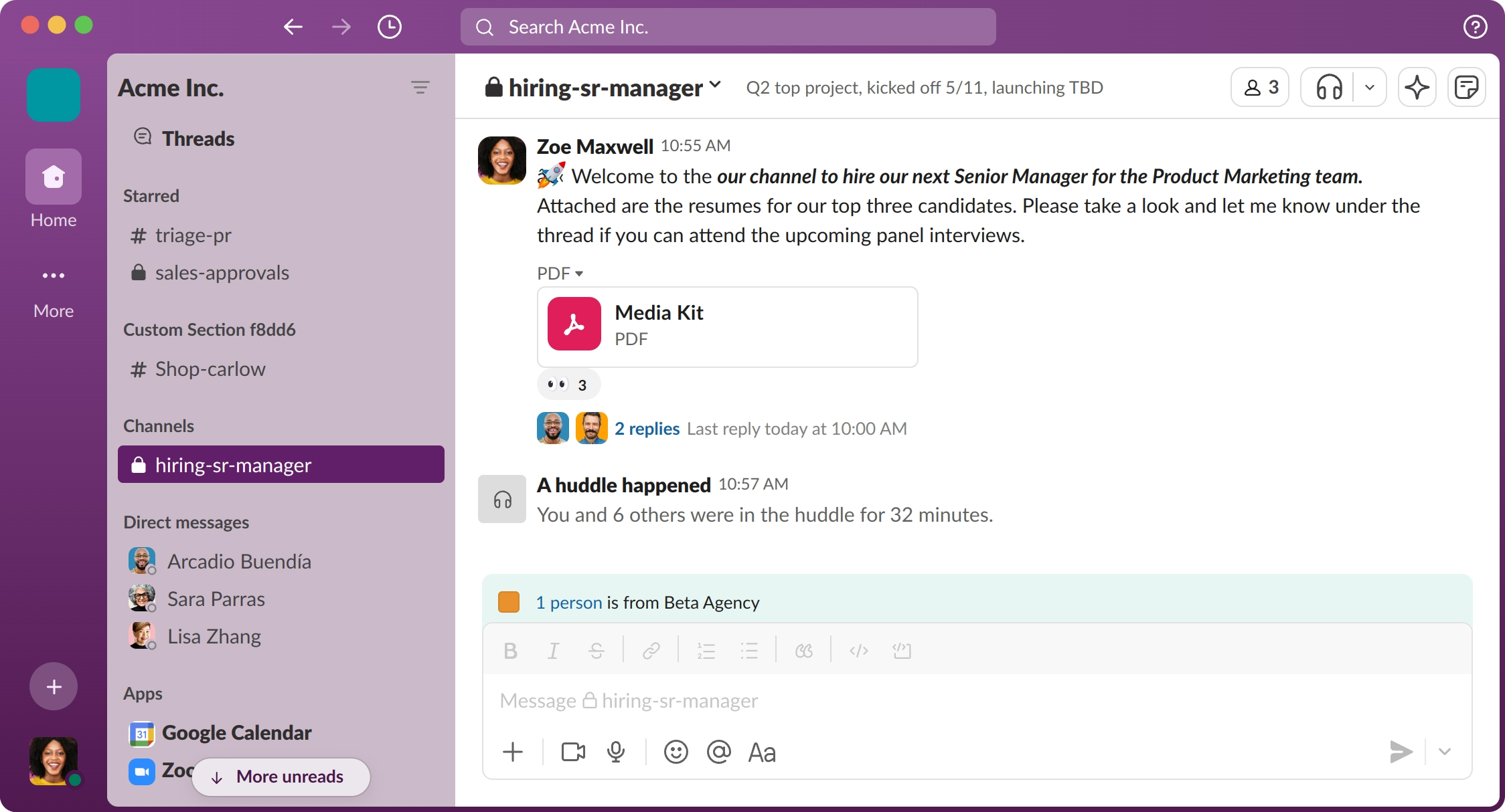 Интерфейс Slack
