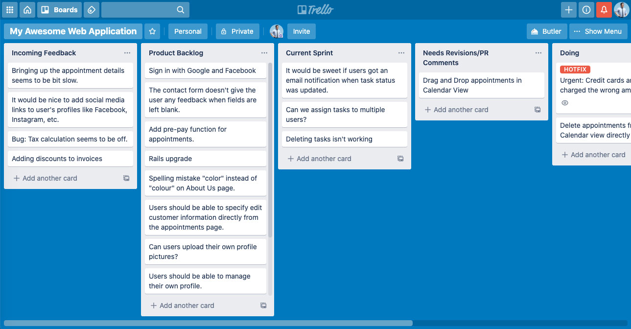 scrum board in trello