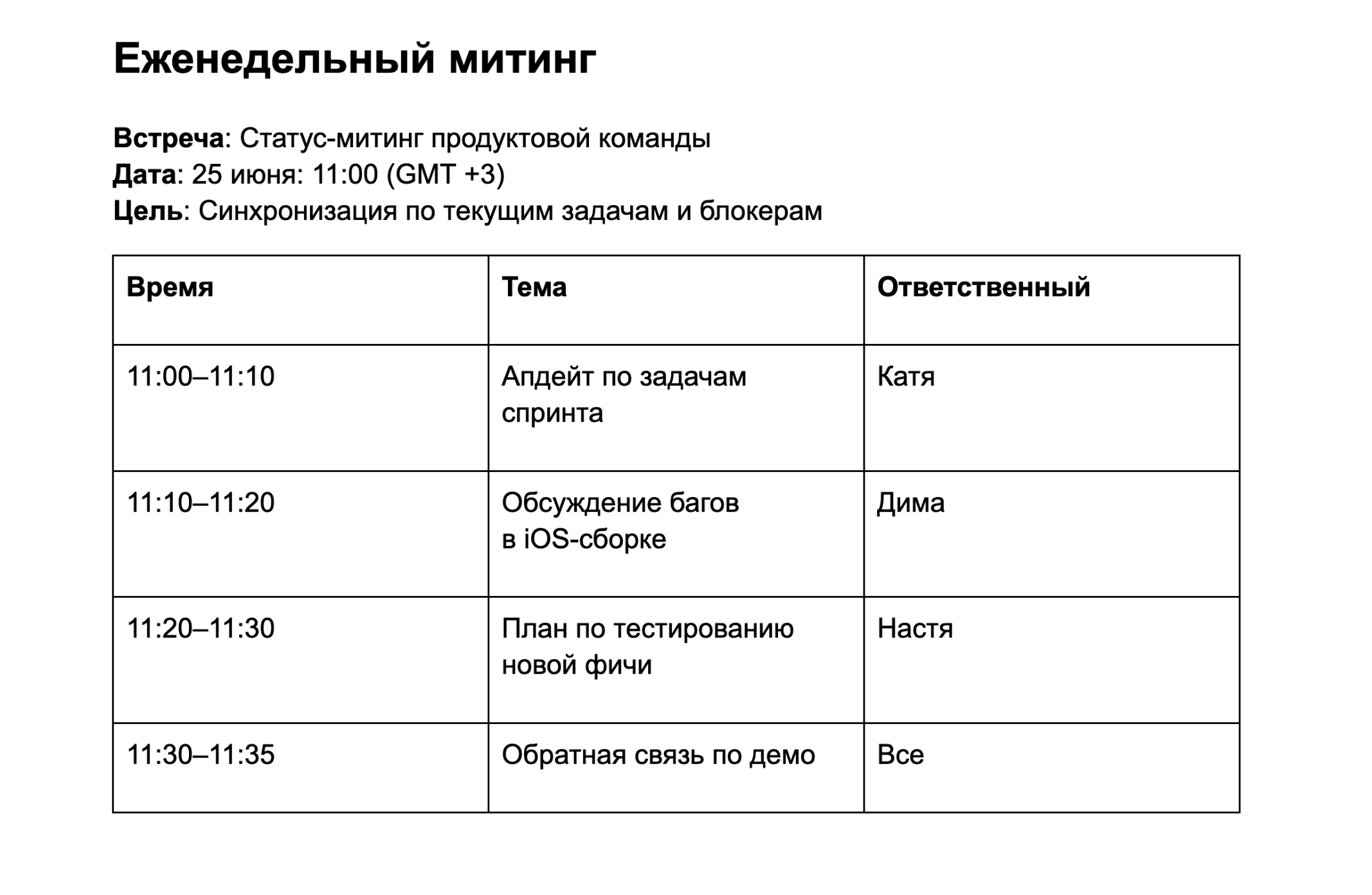 Образец адженды